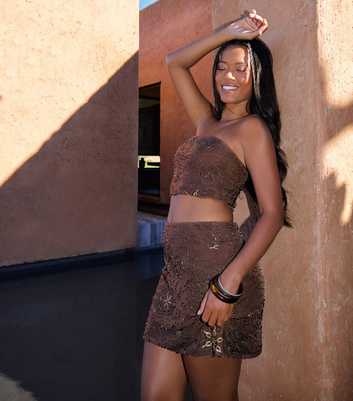 Pink Vanilla Brown Sequinned Bandeau Top