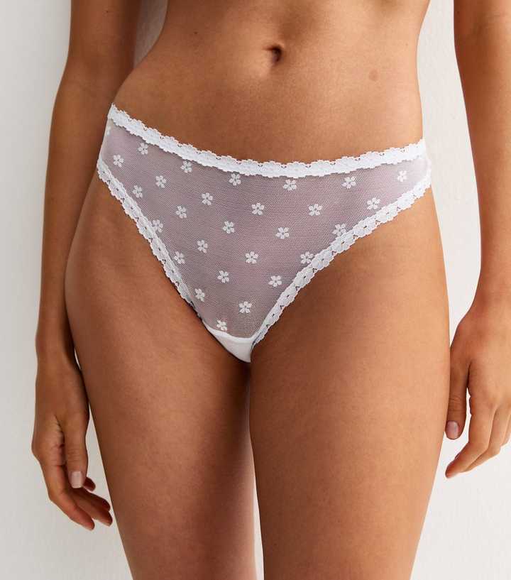 White Daisy Mesh Thong