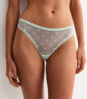 Mint Green Daisy Mesh Thong