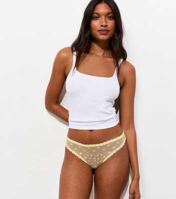 Yellow Daisy Embroidered Mesh Thong