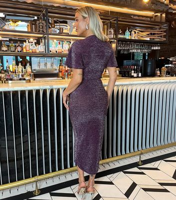 AX Paris Dark Purple Sparkle Wrap Midi Dress