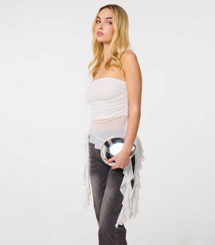 Pink Vanilla Off White Asymmetric Diamante Bandeau Top