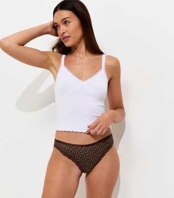 Dark Brown Polka Dot Microfibre Lace Brazilian Briefs