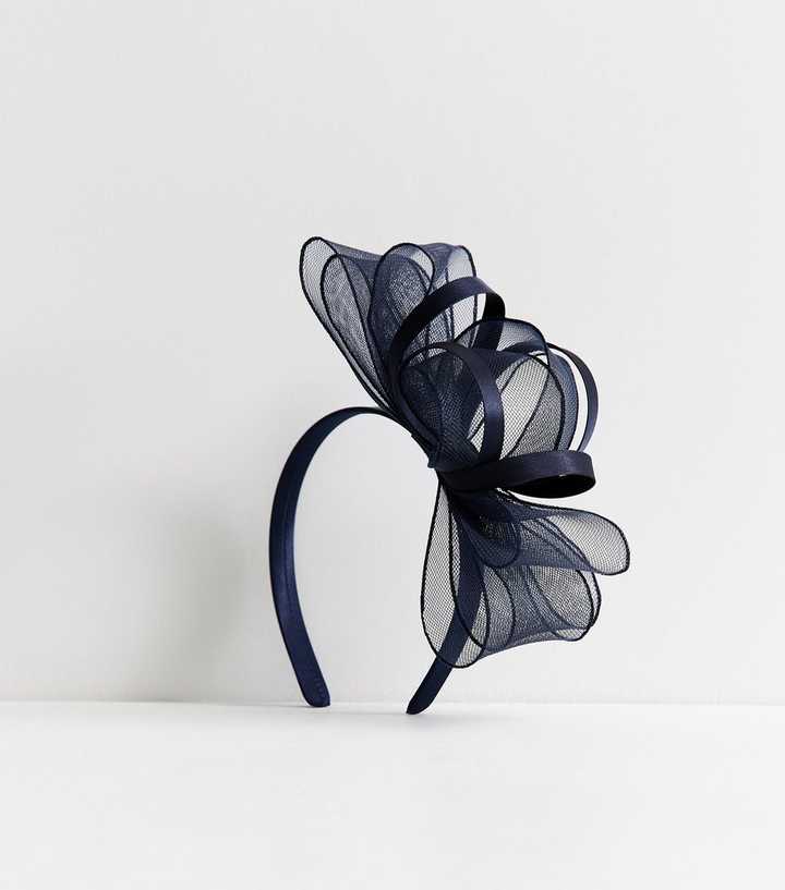 Navy Bow Appliqued Mesh Fascinator