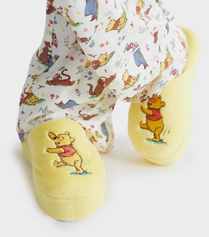 Skinnydip Yellow Winnie The Pooh Embroidered Slippers