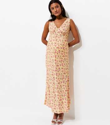 Maternity Light Yellow Ditsy V Neck Bias Cut Midi Dress