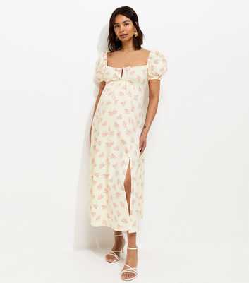 Maternity White Floral Print Milkmaid Midi Dress