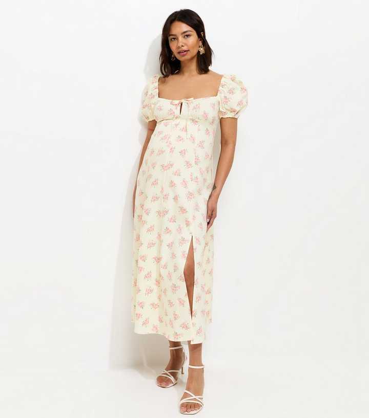 Maternity White Floral Print Milkmaid Midi Dress