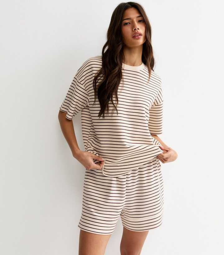 Premium Brown Striped Relaxed T-Shirt