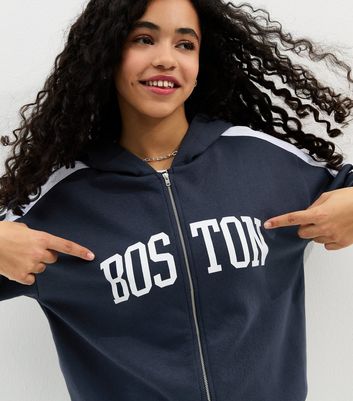 Girls Navy Boston Logo Zip Up Hoodie