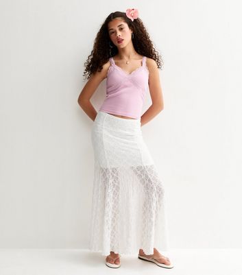 Girls White Lace Maxi Skirt