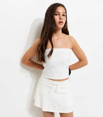 Girls Off White Waffle Texture Skort