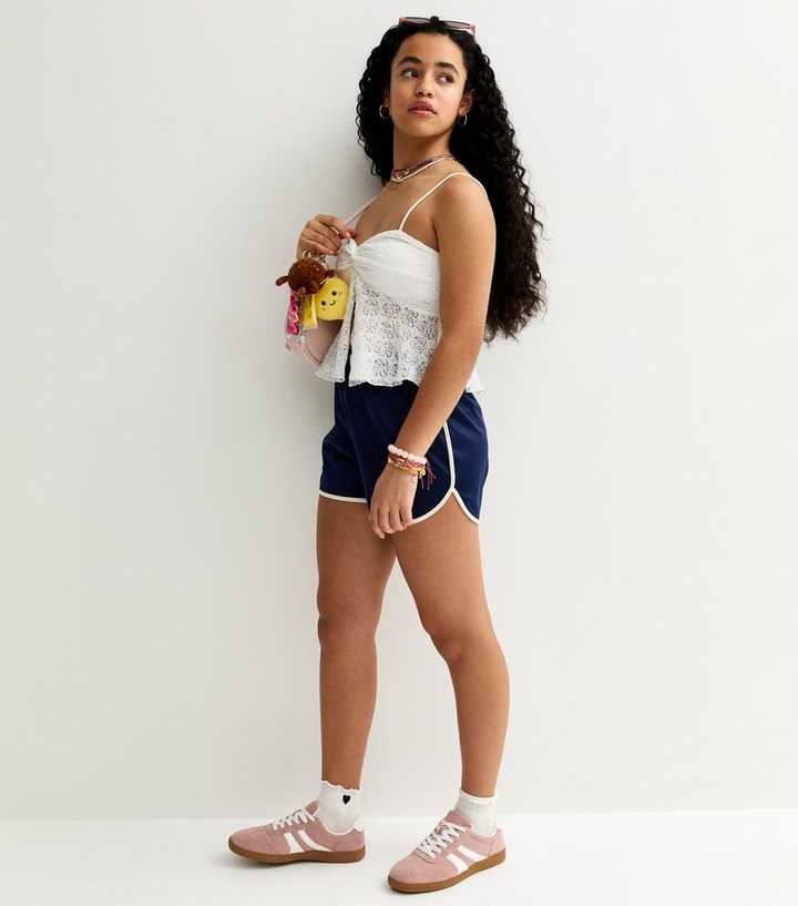 Girls Navy Satin Shorts