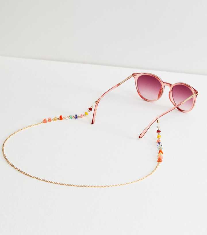 Gold Tone Beaded Stone Sunglass Chain