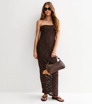 Girls Brown Lace Bandeau Maxi Dress