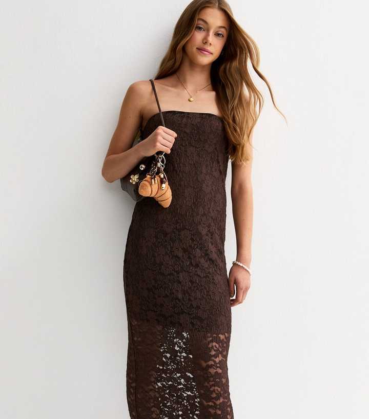Girls Brown Lace Bandeau Maxi Dress | New Look Girls Brown Lace Bandeau Maxi Dress | New Look