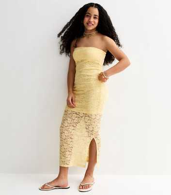 Girls Yellow Lace Bandeau Maxi Dress