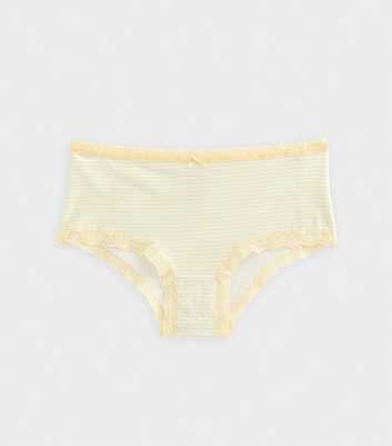Girls Light Yellow Stripe Lace Short Briefs