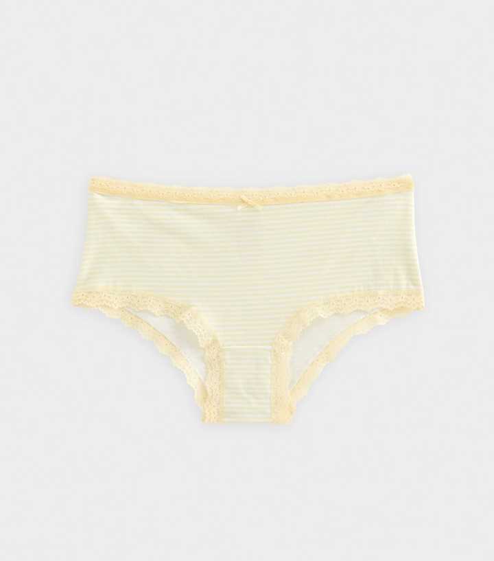 Girls Light Yellow Stripe Lace Short Briefs