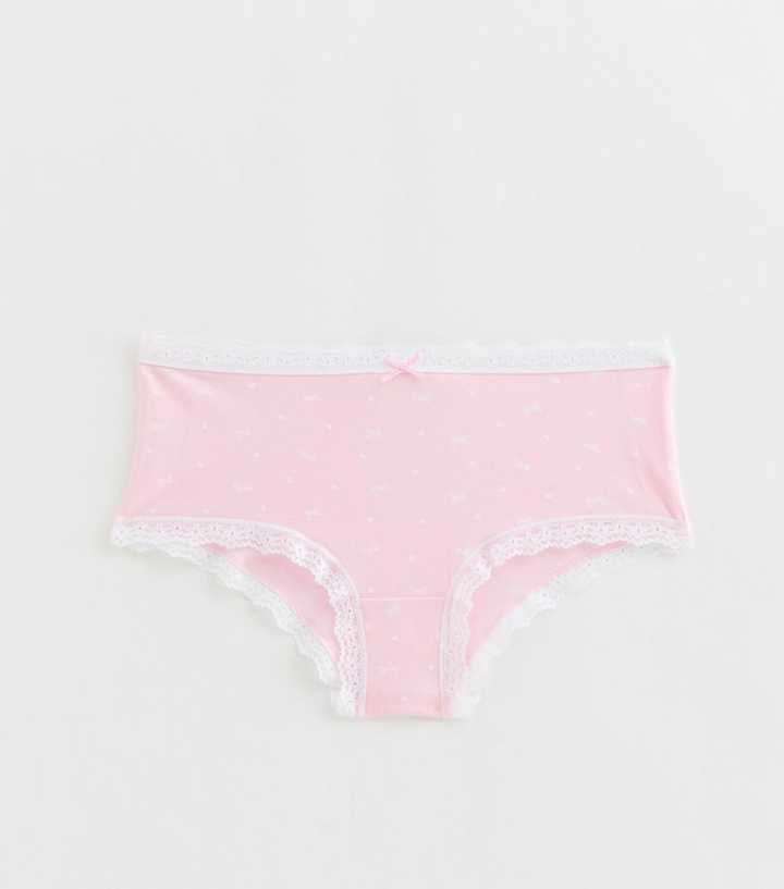 Girls Light Pink Bow Print Short Briefs
