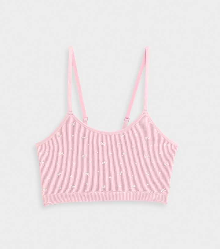 Girls Pink Bow Print Ribbed Bralette
