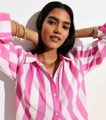 Bright Pink Bold Stripe Beach Shirt