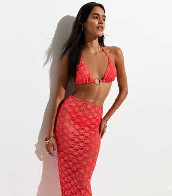 Coral O Ring Floral Lace Triangle Bikini Top