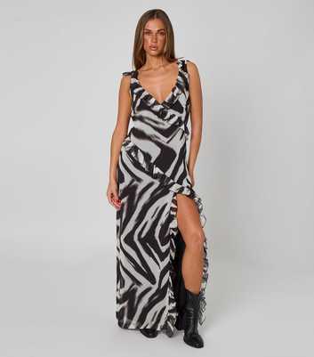 Urban Bliss Black Zebra Ruffle Maxi Dress