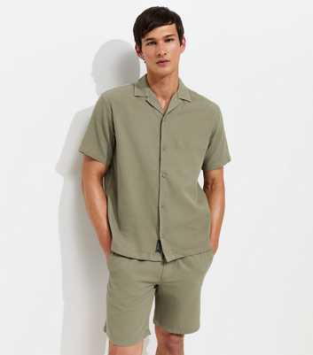 Jack & Jones Light Khaki Cotton Waffle Texture Resort Shirt