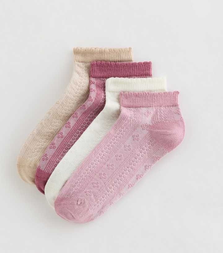 Pack of 4 Pink Pointelle Trainer Socks