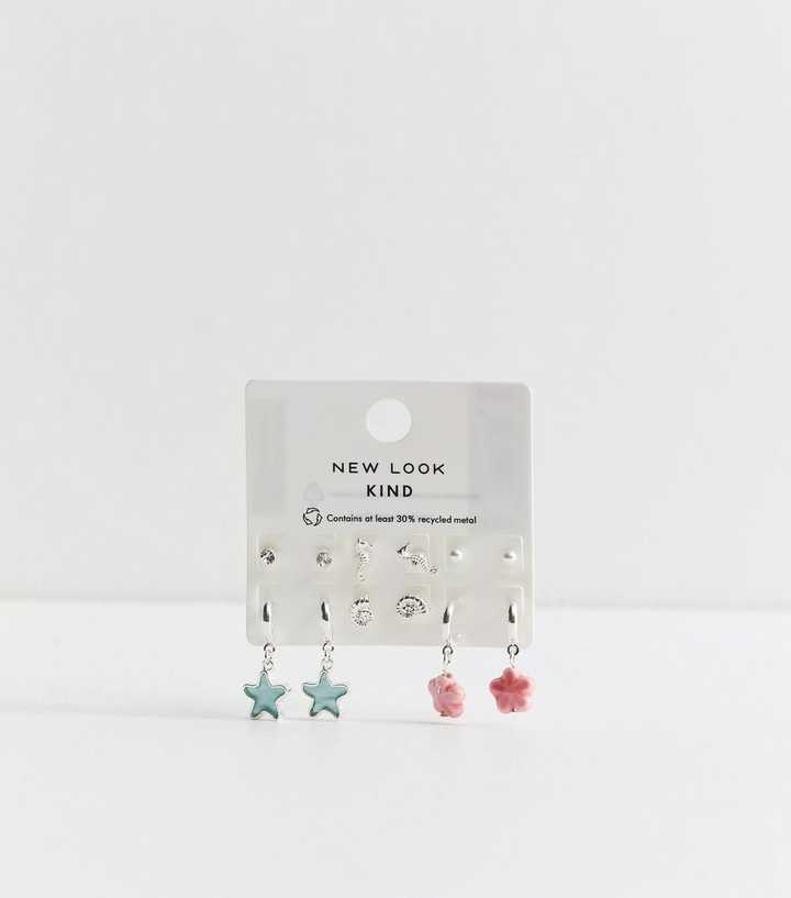Pack of 6 Silver Tone Mixed Shape Earrings