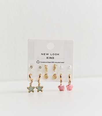 Pack of 6 Gold Tone Mixed Shape Earrings
