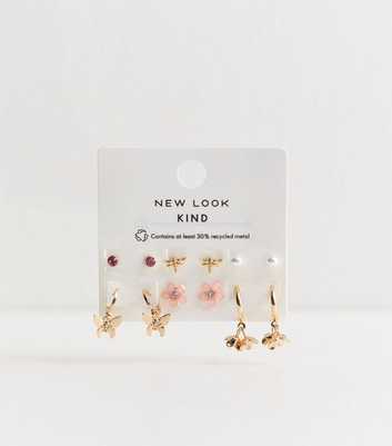 Pack of 6 Gold Tone Mixed Shape Earrings