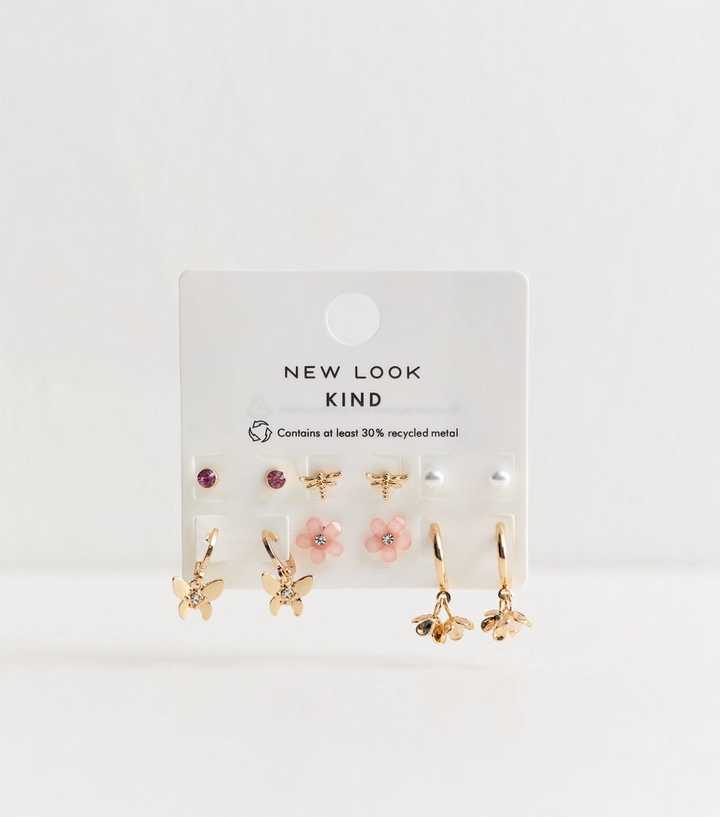 Pack of 6 Gold Tone Mixed Shape Earrings