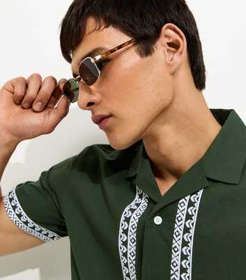 Brown Tortoiseshell Trim Rectangular Sunglasses