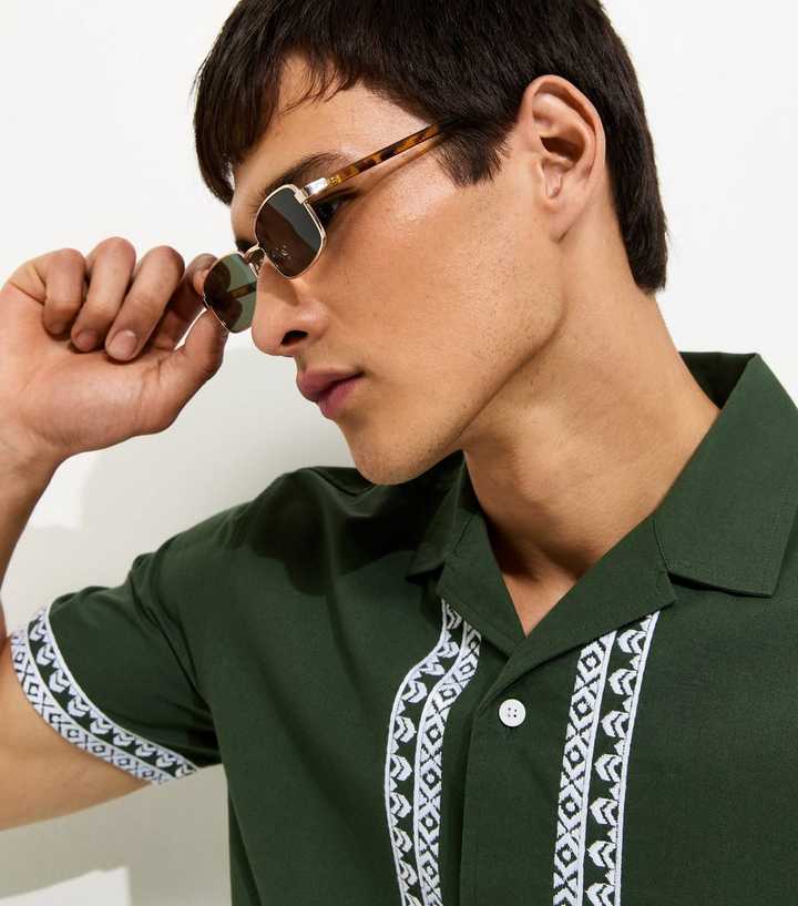 Brown Tortoiseshell Trim Rectangular Sunglasses