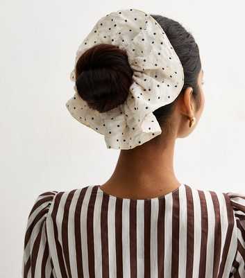 Cream Oversized Polka Dot Scrunchie