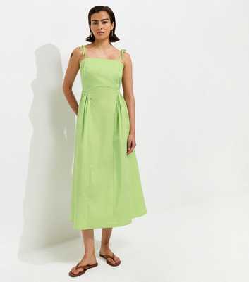 Light Green Godet Skirt Tie Strap Midi Dress