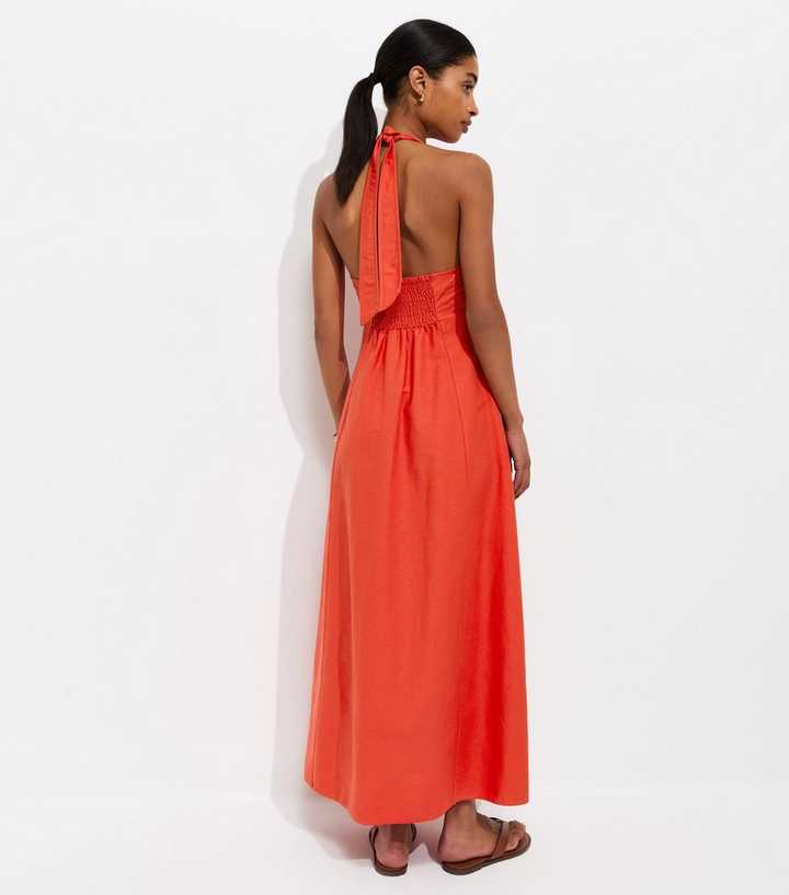 Red Halter Neck Cotton Rich Midi Dress | New Look Red Halter Neck Cotton Rich Midi Dress | New Look