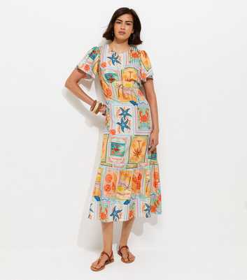 Multicolour Seaside Print Crepe Midi Dress