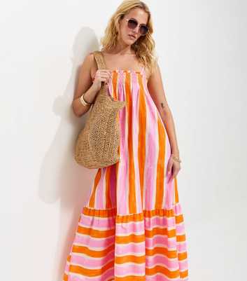 Tall Orange Cotton Stripe Strappy Midi Dress