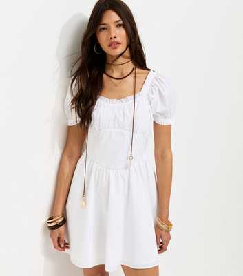 White Cotton Lace Trim Corset Waist Milkmaid Mini Dress
