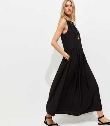 Tall Black Drop Waist Sleeveless Midi Dress