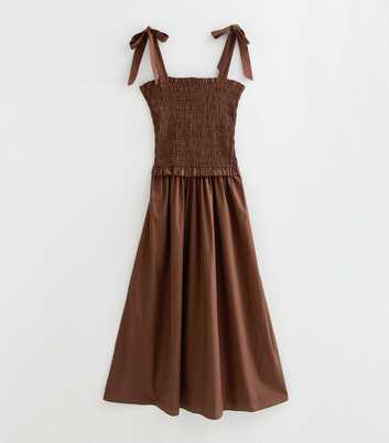 Tall Dark Brown Shirred Tie Strap Midi Dress