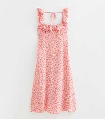 Maternity Pink Ditsy Floral Ruffled Neck Midi Dress