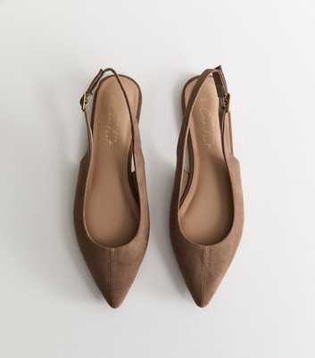 Brown Faux Suede Pointed Slingback Flats