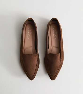 Brown Faux Suede Pointed Toe Flats