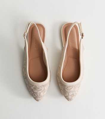 Wide Fit Off White Floral Embroidered Slingback Pumps