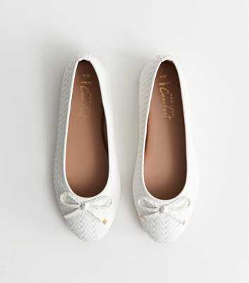 Wide Fit White Faux Leather Woven Ballet Pumps