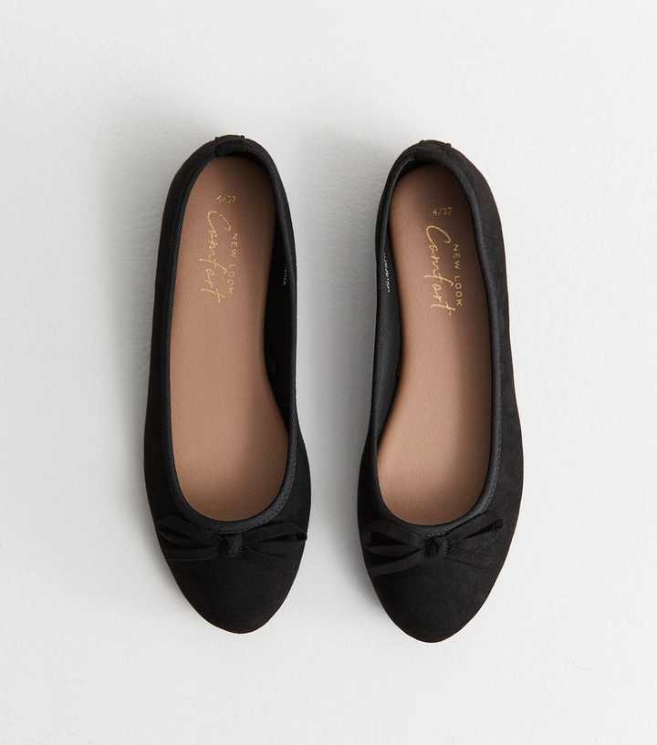 Black Faux Suede Ballet Pumps